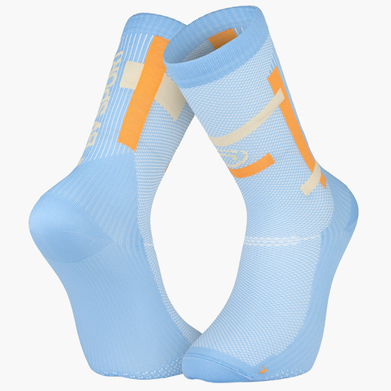 Made in France | Light Run Running High Socks "BALI" Blue sky/Orange