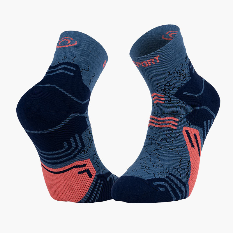 Made in France | TREK GR MID "Lyocell" hiking socks Blue/Coral