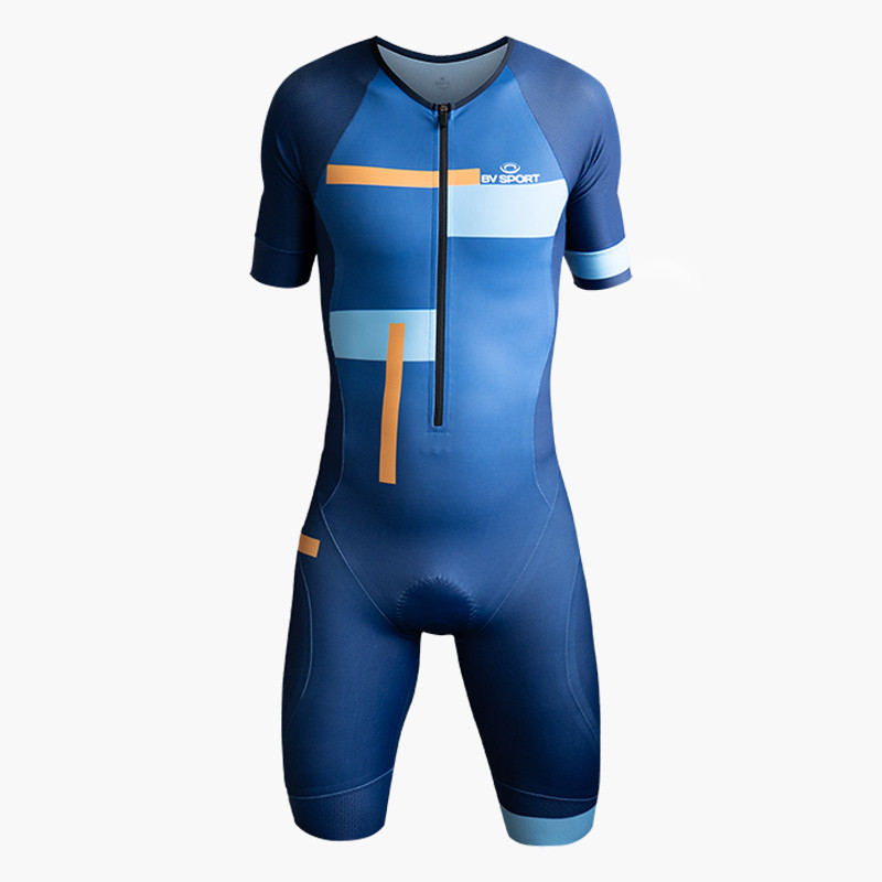Short sleeve triathlon suit 3X200 blue/orange